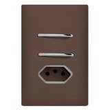 Conjunto Interruptor Duplo Paralelo + Tomada 10A 4x2 - Novara Especiais Marrom Fosco